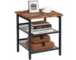 Luxaliving Bijzettafel Industrieel – Nachtkastje met Opbergrek – Houten Tafel met Metalen Frame – Zwart/Bruin – 40x40x55 cm