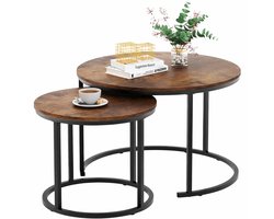 Luxaliving bijzettafel met opbergruimte -bijzettafel met stopcontact – Industrieel Hout & Metaal – 2-Delig – Grote Tafel 58×40 cm & Kleine Tafel 48×33 cm – Bijzettafels / Nesttafels – Vintage Bruin