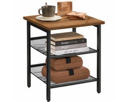 Luxaliving Bijzettafel - Nachtkastje – Vierkant – Vintage Bruin/Zwart – 40×40×55 cm