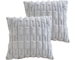Luxaliving Fluffy Sierkussen | Pluche Kussen | Zacht Kussen Bank | Kussen Met Patroon | Set van 2 (Grijs)
