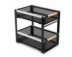 Luxaliving Gootsteenkast Organizer met Schuiflades – Dubbellaags Keukenkast Organizer Metaal – Uitschuifbaar Opbergrek – Kast Organizer voor Keuken, Aanrecht & Badkamer