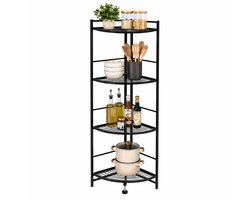 Luxaliving Hoek Opbergrek 4 Planken – Metalen Hoekrek 123 cm Hoog – Ruimtebesparend Rek voor Keuken, Badkamer of Woonkamer – Zwart