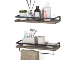 Luxaliving industrieel wandrek - Bamboe hout/metaal - 2Planken - Wandplank - Draagkracht 10KG ieder plank