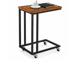 Luxaliving Industriële Bijzettafel op Wieltjes – Zwart & Vintage Hout – Laptoptafel / C-tafel voor Bank – 50x35x60 cm