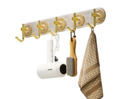 Luxaliving Kapstok Badkamer – Wandkapstok 38cm – Handdoekenrek met 5 Haken – Goudkleurig