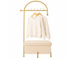 Luxaliving Kapstok met Zitbank en Opbergruimte – Goud/Beige – 180×63 cm