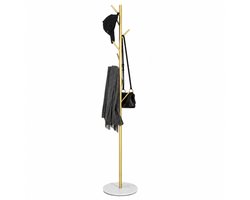 Luxaliving Kapstok Staand / Staande Kapstok / Garderoberek / Kledingrek - Marmeren Voet - 8 Haken - Goud/Wit - 170x32 cm