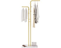 Luxaliving - Kapstok Staand - Wit marmeren Voet - Staande Kapstok - Garderoberek 5 Haaks - H170 x B60 cm - Kledingrek - Goud/Wit