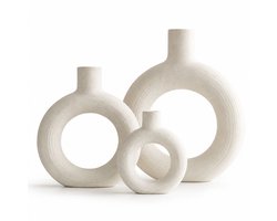 Luxaliving Keramische Donut Vazen Set van 3 – Beige – Scandinavische Woondecoratie – Moderne Ronde Vazen