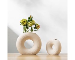 Luxaliving Keramische Vaas - Rond - Vaasje - Vazen - Bloemenvaas set van 2 - Decoratieve accessoires - Voor binnen - Woonaccessoires - Scandinavisch - Landelijk - Keramiek