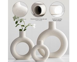 Luxaliving Keramische Vaas, witte donut, , set 3, vaas voor pampasgras, modern, Scandinavische decoratie, beige vaas voor woonkamer, hal, bruiloft, vensterbank, tafel, feest, woondecoratie