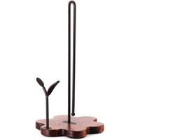Luxaliving-Keukenrolhouder Staand – Keukenrol Standaard Hout & Metaal – Met Scheurrand – Antislip – Modern Design – Keuken Accessoire – Stevig en Duurzaam