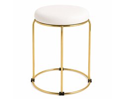 Luxaliving Kruk Goud Wit – Leer & Metaal – Luxe Poef – Krukje – Ø 29 cm x H 46 cm