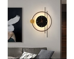 Luxaliving LED Wandklok – Moderne Gouden Klok -Muurklok zwart -Wandklok Metaal zonder cijfers - Rond 50cm -met de meegeleverde afstandsbediening
