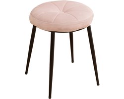 Luxaliving Make-up Kruk / Ronde Poef – Gestoffeerde Zitting – Metalen Poten – Roze – 34×34×45 cm