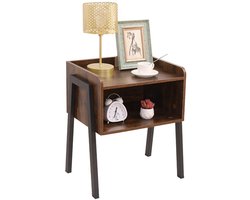 LuxaLiving Nachtkastje / Bijzettafel Industrieel – Vintage Bruin – Hout & Metaal – 42 x 35 x 52 cm – Modern Nachtkastje voor Slaapkamer en Woonkamer