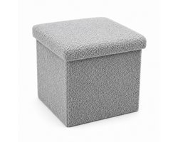 Luxaliving Opbergpoef Grijs – Opvouwbare Poef met Opbergruimte – Bouclé Teddy Stof – Hocker met Deksel – Voetenbank 35x35 cm