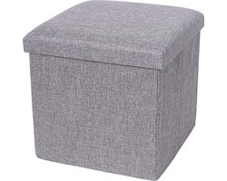 Luxaliving opbergpoef met deksel – Grijs – 38×38×37 cm – Voetenbank met Opbergruimte – hocker met opbergruimte