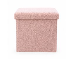 Luxaliving Opbergpoef Roze – Opvouwbare Poef met Opbergruimte – Bouclé Teddy Stof – Hocker met Deksel – Voetenbank 35x35 cm –