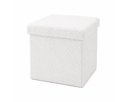 Luxaliving Opbergpoef wit – Opvouwbare Poef met Opbergruimte – Bouclé Teddy Stof – Hocker met Deksel – Voetenbank 35x35 cm
