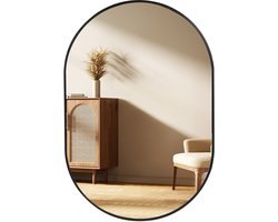Luxaliving – Ovale Wandspiegel – Zwart – 90x60 cm – Modern & Elegant Design