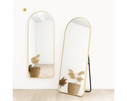 Luxaliving Passpiegel 160x50cm – Half Ovaal – Staand & Hangend – Goud Metaal – Veiligheidsglas – Moderne Wand- en Slaapkamerspiegel