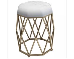 Luxaliving Poef - Goud/Grijs - Kaptafel Kruk- Krukje - Metaal - Ø 34 x H44 cm