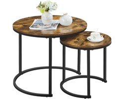 LuxaLiving Salontafel Set Rond – Antieke Ronde Houten Tafelset – Grote Tafel 58x40cm & Kleine Tafel 43x33cm – Industrieel Hout & Metaal – Bijzettafel/Nesttafels