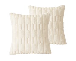 Luxaliving Sierkussen Set van 2 – Fluffy & Pluche – Zachte Kussens – Wit – 45×45 cm – Met Patroon