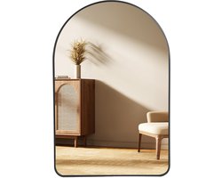LuxaLiving Spiegel - Half-Ovale Wandspiegel – Zwart – 90 x 60 cm – Modern & Elegant Design