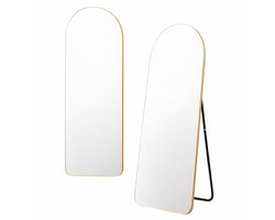 Luxaliving spiegel - Passpiegel 160x50 cm – Grote Staande Spiegel – Ovale Wandspiegel Goud – Staand & Hangend – Full Body Spiegel – Slaapkamer / Hal – Veiligheidsglas