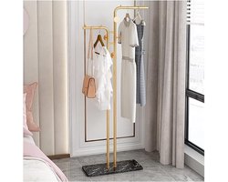 Luxaliving Staande Kapstok met 5 Haken en Zwart Marmeren Voet – Goud/Zwart – Moderne Design Kapstok voor Hal, Entree of Slaapkamer – H170 x B60 cm