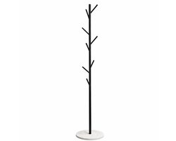 Luxaliving Staande Kapstok met 8 Haken en Marmeren Voet – Zwart/Wit – Design Garderoberek voor Hal, Entree of Slaapkamer – 170 x 32 cm