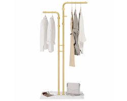 Luxaliving Staande Kapstok met Marmeren Voet – 5 Haken –Goud/Wit – Moderne Garderobe Kapstok – Hal / Entree / Slaapkamer – 170 cm