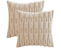 Luxaliving Teddy Bouclé Sierkussens Set van 2 – Kaki – 45x45 cm – Zachte Fluffy Pluche Kussens Inclusief Vulling