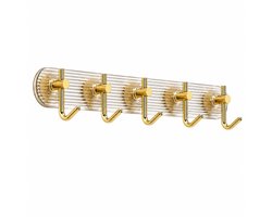 Luxaliving Wandkapstok Goud – Zelfklevende Handdoekhouder met 5 Haken – Badkamer Kapstok – 38 cm