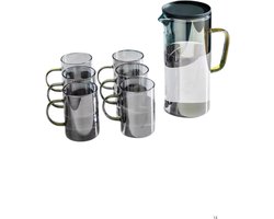 Luxaliving Waterkaraf met glazen set- Waterkaraf met 6 Glazen - waterkan met glazen- Inhoud 1,3 liter - Vaatwasser Bestendig - Glazen set - Karaf - Drankglazen