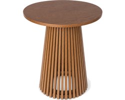 Luxavia Bijzettafel Rond Bamboe Donker Walnoot - Scandinavisch Design Bijzettafeltje - Houten Salontafel Klein - Nachtkastje Hout