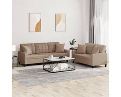 Luxe 2-Delige Sofa Set met Comfortkussens – Moderne Loungebank & Woonkamerbank van Hoogwaardig Imitatieleer – Duurzame & Comfortabele Zithoek voor Woonkamer, Lounge, Kantoor of Slaapkamer – Cappuccino Bruin Designer Bankstel