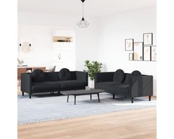 Luxe 2-Delige Zwarte Fluwelen Sofa Set met Kussens – Comfortabele Woonkamerbank met Armleuningen en Designer Lounge Stoelen – Gestoffeerd Meubel voor Woonkamer, Kantoor of Lounge