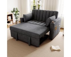 Luxe 2-in-1 Slaapbank met Verstelbare Rugleuning, Bekerhouders & Kussens – Multifunctionele Fluwelen Sofa Bed voor Woonkamer, Slaapkamer of Appartement – Grijs