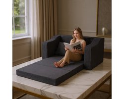 Luxe 2-in-1 Slaapbank – Uittrekbare Loveseat en Opvouwbare Matras – Corduroy Klapbank voor Slaapkamer, Woonkamer en Lounge – Moderne Grijze Bank met Comfortabele Zit- en Slaapfunctie - House&Garden