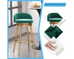 Luxe 2-Persoons Fluwelen Barkrukken Set met Rugleuning en Voetensteun – 360° Draaibaar, Hoogwaardige Metalen Frame, Comfortabele Keuken- en Barstoelen voor Binnen en Buiten – Zwarte Velvet Barkrukken 65 cm