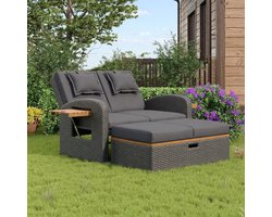 Luxe 2-Persoons Zonne-eiland Tuinligbed – Weerbestendig Rotan Outdoor Dagbed met Verstelbare Rugleuning (3 Standen), Inclusief Dikke Kussens & Opbergruimte – Tuin, Terras & Balkon Lounge SetIndustrohome