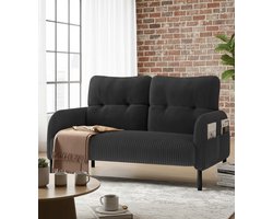 Luxe 2-Zits Bank Corduroy – Compacte Loveseat met Hoge Rugleuning, Opbergzakken & Metalen Poten – Moderne Zitbank voor Woonkamer, Slaapkamer of Kantoor – Grijs House&Garden