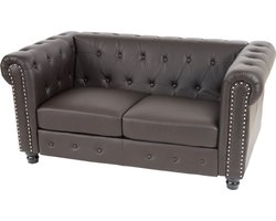 Luxe 2-zits bank loungebank Chesterfield kunstleer 160cm ~ ronde poten, bruin