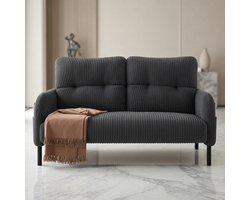 Luxe 2-Zits Bank van Corduroy – Comfortabele Loveseat met Hoge Rugleuning, Opbergvakken & Metalen Poten – Moderne Zitbank voor Woonkamer, Slaapkamer & Kantoor – Grijs House&Garden
