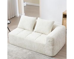 Luxe 2-Zits Comfort Sofa – Beige Chenille Stoffen Sofa Bed voor Woonkamer – Zachte, Volledig Gevulde Loungebank met Zijzakken – Geen Montage Nodig – Modern en Functioneel Meubel House&Garden