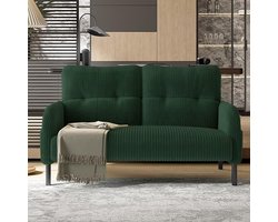 Luxe 2-Zits Corduroy Bank met Hoge Rugleuning, Opbergzakken en Metalen Poten – Comfortabele Moderne Sofa voor Woonkamer, Slaapkamer en Kantoor – Groen House&Garden