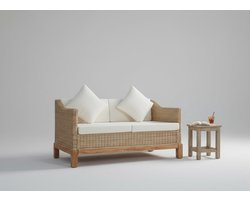 Luxe 2-Zits Rotan Sofa met Verstelbare Kussens – Natuurlijk Rattan, Houten Frame, Wasbare Hoezen – Comfortabele Binnen & Buitenbank voor Tuin, Woonkamer, Terras & Patio – Slaapbank Functie –